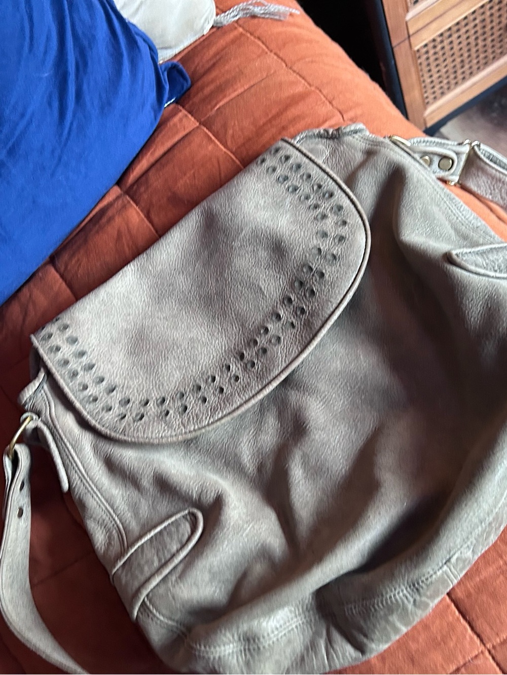 Beautiful Caleen cardero Taupe Hobo large Bag with Perforated studded flap.